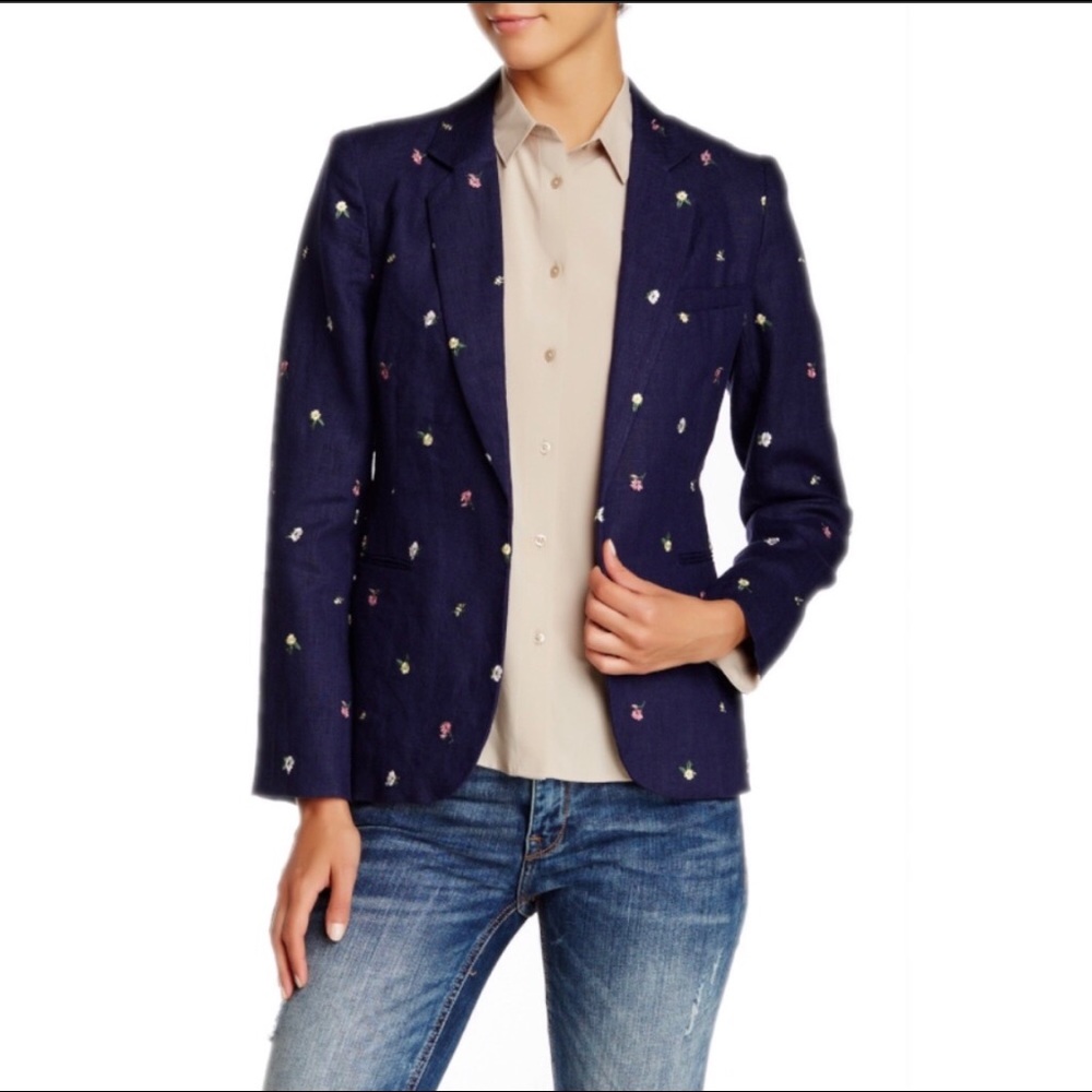 Joie Linen Blazer Navy Blue